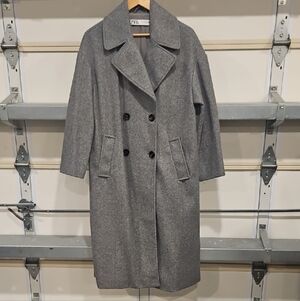 Zara Oversized Charcoal Double-Breasted Coat